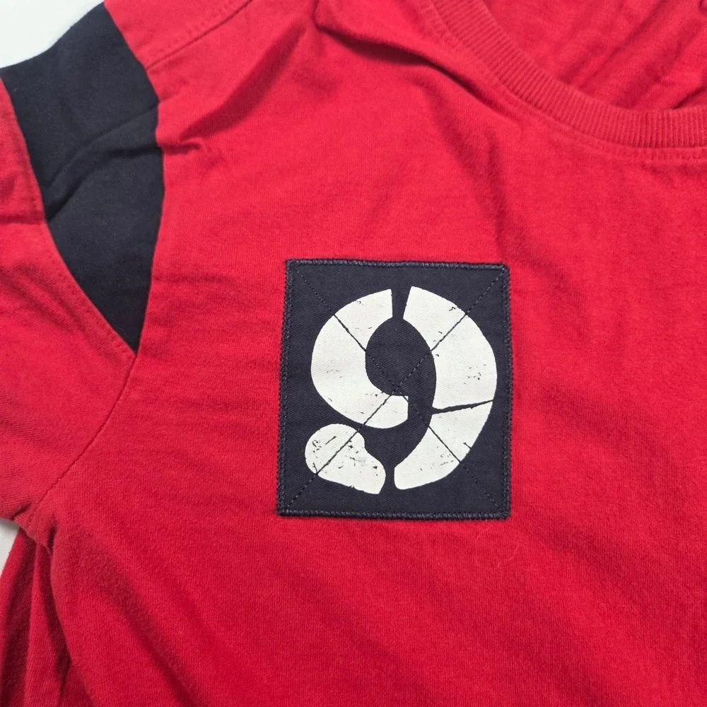 Polo Ralph Lauren Mens Red Black Stripe Sleeve Crest Graphic T-Shirt Large